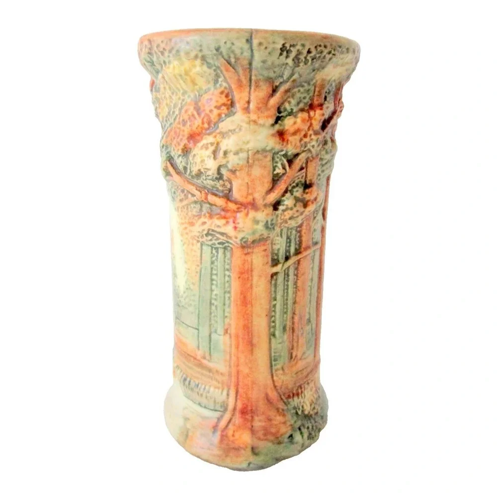 Weller Forest Tree Woodcraft Art Pottery Antique Vase 8.25